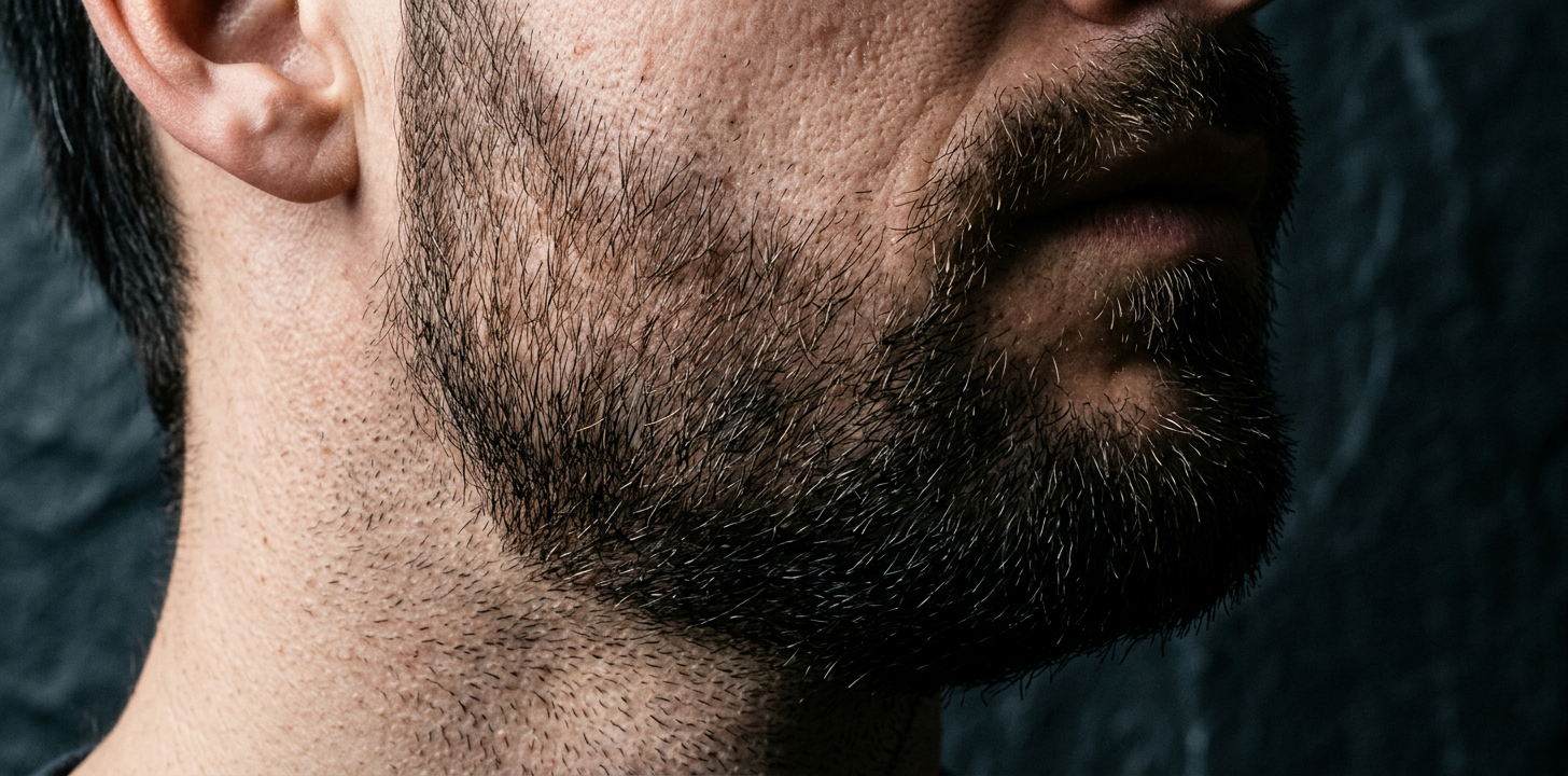 Man vårdar sitt skägg med en borste i varmt morgonljus