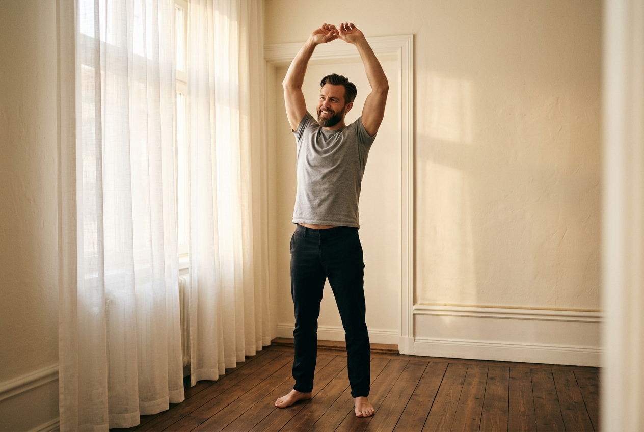 Nordic man in his late thirties in morning light — representing male vitality after 35